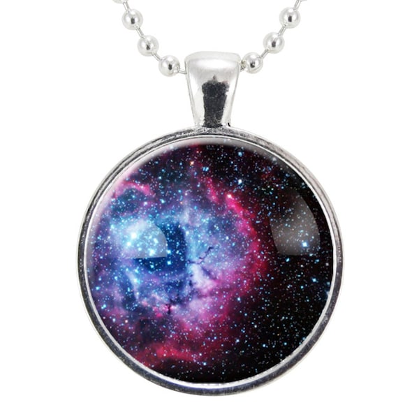 Rosette Nebula Necklace, Christmas Gift, Galaxy Jewelry, Universe Pendant, Aesthetic Jewelry (1165S25MMBC)