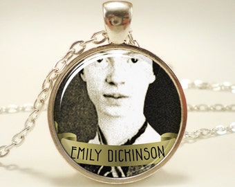 Emily Dickinson Necklace, Art Pendant, Silver Plate (0377S1IN)