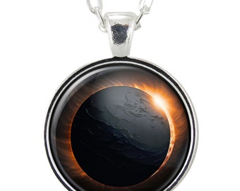 Solar Eclipse Pendant Necklace, Handmade Sun And Moon Jewelry, Sci Fi Astronomy Gifts For Her