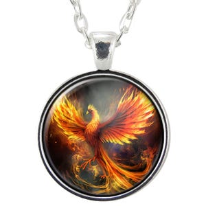 Phoenix Necklace, Fire Bird Pendant, Fantasy Art Greek Mythology Jewelry