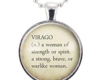 Feminist Necklace, Virago Word Dictionary Definition Pendant, Feminism Jewelry, Girl Power Jewellery (2550S25MMBC)