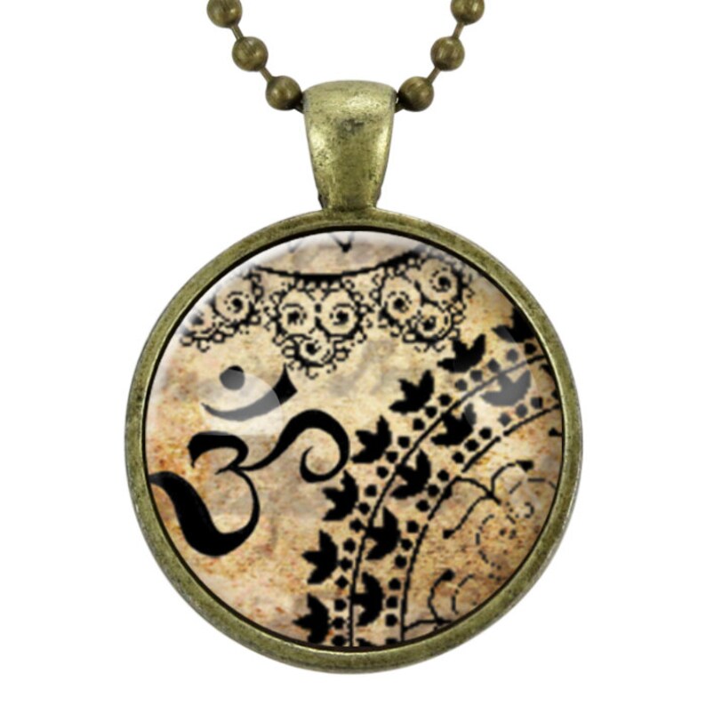 Zen Necklace, Henna Design Om Yoga Jewelry, Om Charm 0633B25MMBC image 1