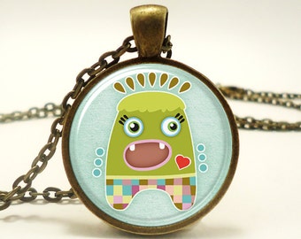 Love Monster Necklace, Cute Kawaii Kids Jewelry, Great Valentines Day Gift, Bronze (0488B1IN)