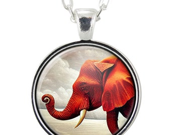 Red Lucky Elephant Necklace Pendant, Upturned Trunk Lucky Charm Jewelry