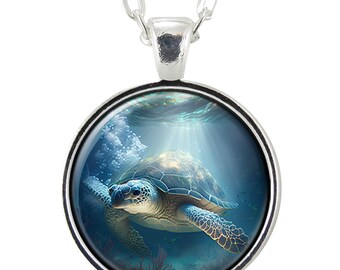Sea Turtle Pendant Necklace, Marine Life Jewelry, Handmade Ocean Gifts, Turtle Animal Charm