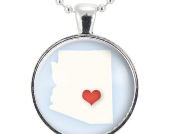 Arizona State Necklace, I Love Arizona Heart Necklace