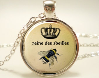 Queen Bee Necklace, Royal Crown Insect Art Pendant, Bee Jewelry (0847S1IN)