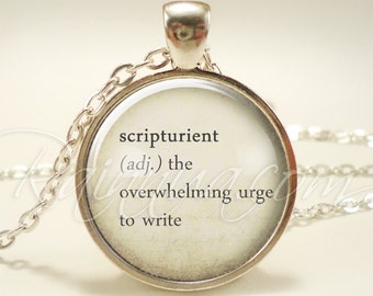 Scripturient Necklace: Writer's Word Pendant, Inspirational Jewelry
