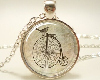 Penny Farthing Bicycle Necklace, Hipster Vintage Style Bike Pendant, Silver Plate (0472S1IN)