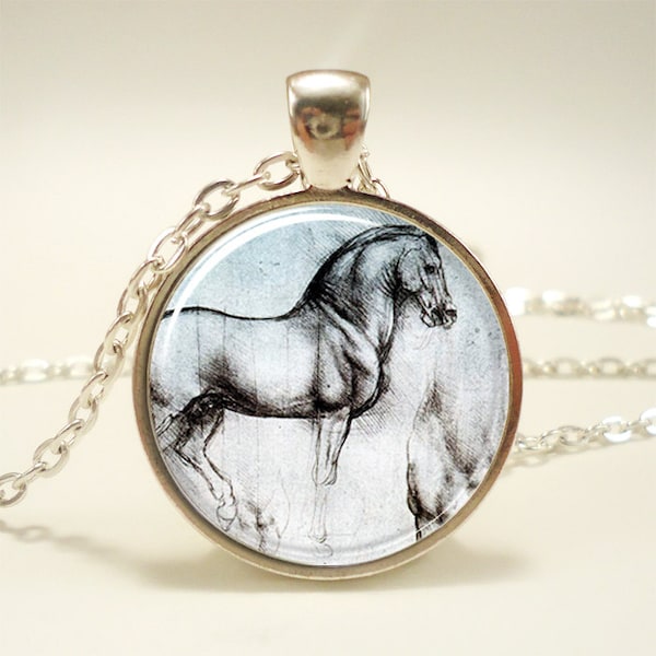 Horse Necklace, Leonardo da Vinci Sketch Pendant, Art Jewelry (1493S1IN)