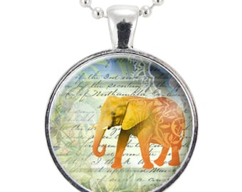 Yellow Elephant Necklace, Gift Ideas For Women, Lucky Jewelry (1061S25MMBC)