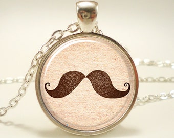 Mustache Necklace, Hipster Jewelry, Silver Plate (0478S1IN)