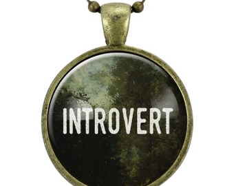 Introvert Necklace: Bronze Pendant, Book Lover Gift