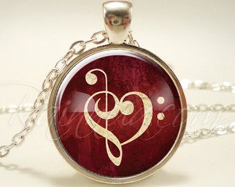 Music Note Necklace, Clef Note Sheet Music Lovers Heart Pendant, Gift for Her (1823S1IN)