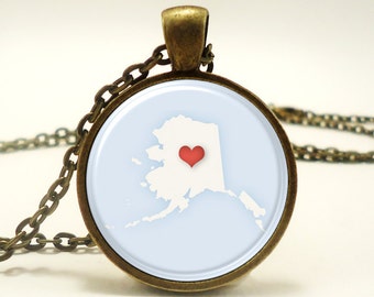 Alaska State Necklace, I Love Alaska Heart Necklace, Gifts For Her