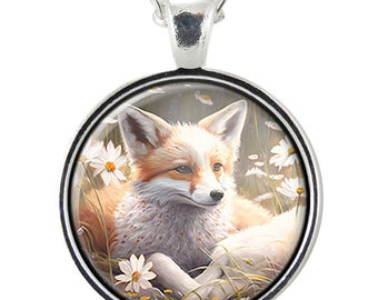 Red Fox Necklace, Handmade Illustrated Animal Pendant, Handcrafted Jewelry Gifts For Women