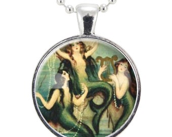 Mermaid Jewelry, 3 Mermaids Necklace Charm (0428S25MMBC)