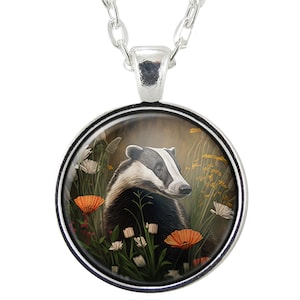 Badger Art Pendant Necklace, Nature Wildlife Art, Handmade Jewelry Gifts For Women