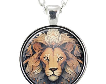 Leo Zodiac Lion Pendant Necklace, Astrology Jewelry for Leo Sign, Handmade Lion Totem Gift for Strength and Courage