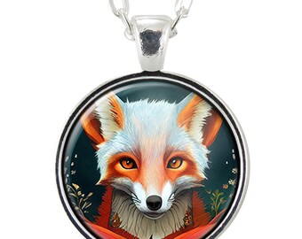 Cute Red Fox Necklace, Handmade Illustrated Fox Pendant, Handcrafted Jewelry Gifts For Women