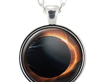 Solar Eclipse Pendant Necklace, Handmade Sun And Moon Jewelry, Sci Fi Astronomy Gifts For Her