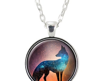 Fox Space Art Pendant Necklace, Naturecore Fantasy Art, Forestcore Handmade Jewelry, Foxcore Gifts For Young Women