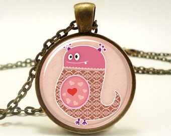 Love Monster Necklace, Cute Kawaii Kids Jewelry, Great Valentines Day Gift, Bronze (0486B1IN)