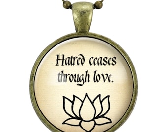 Buddhist Quote Necklace, Peace, Zen Buddha Sayings Yoga Jewelery, Buddha Amulet (0831B25MMBC)