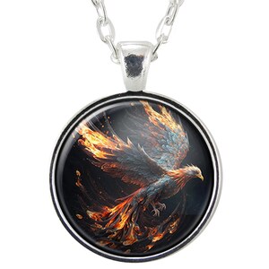 Phoenix Necklace, Fire Bird Pendant, Fantasy Art Greek Mythology Jewelry
