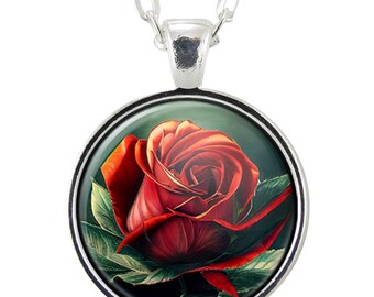 June Birth Flower Rose Necklace, Birthday Gift Ideas, Birthflower Jewelry, Birth Month Pendant