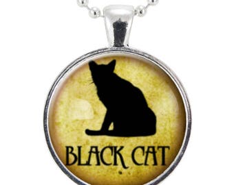 Black Cat Necklace, Halloween Jewelry, Cat Lover Gift, Goth Pendant, Kitty Silhouette (2690S25MMBC)