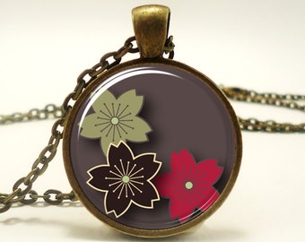 Sakura Cherry Blossom Necklace, Japanese Style Flower Pendant, Bronze (0470B1IN)