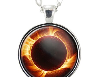 Solar Eclipse Pendant Necklace, Handmade Sun And Moon Jewelry, Sci Fi Astronomy Gifts For Her