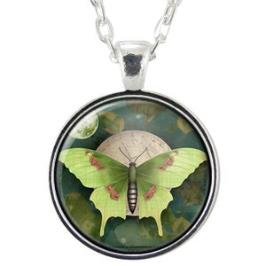 Luna Moth Pendant Necklace, Green Moth Nature Jewelry, Celestial Insect Art Gift, Handmade Forest Spirit Necklace