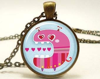 Love Monster Necklace, Cute Kawaii Kids Jewelry, Great Valentines Day Gift, Bronze (0487B1IN)