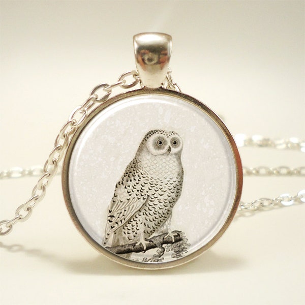 Snow Owl Christmas Necklace, Xmas Gift, Festive Holiday Jewelry (1358S1IN)