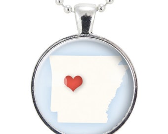 Arkansas State Necklace, I Love Arkansas Heart Necklace