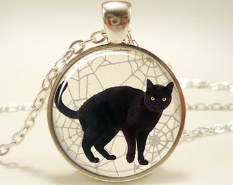 Black Cat Necklace, Halloween Costume Accessories, Halloween Jewelry Gift (1185S1IN)