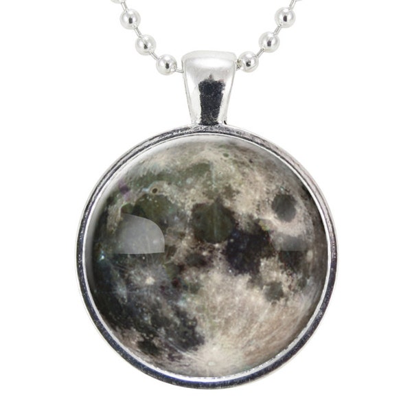 Full Moon Necklace, Glass Photo Pendant Charm, Space Jewelry (0439S25MMBC)
