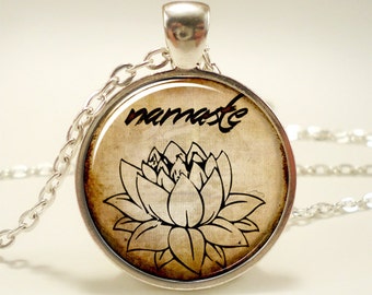 Namaste Necklace, Om Yoga Jewelry, Lotus Zen Pendant (1663S1IN)