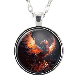 Phoenix Necklace, Fire Bird Pendant, Fantasy Art Greek Mythology Jewelry