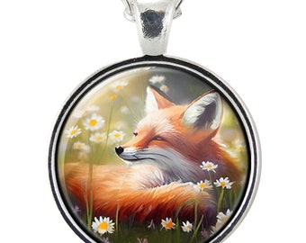 Red Fox Necklace, Handmade Illustrated Animal Pendant, Forestcore Cottagecore Jewelry Gifts For Women