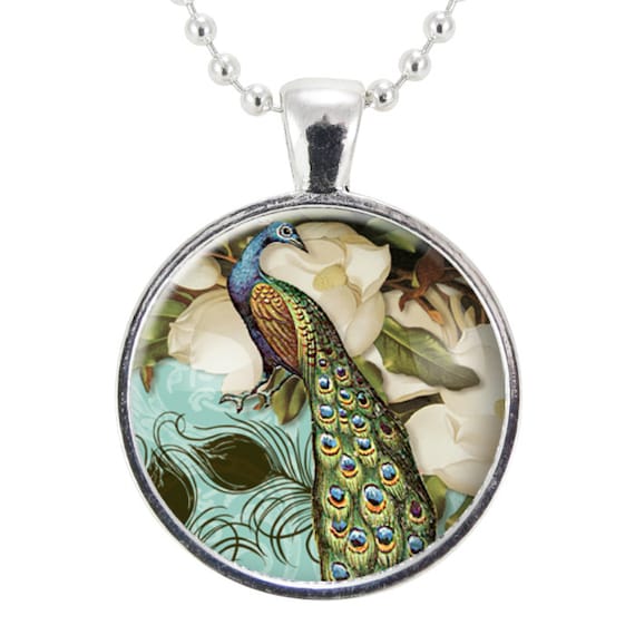 Peacock Necklace Victorian Style Peacock Jewelry Glass Art Etsy