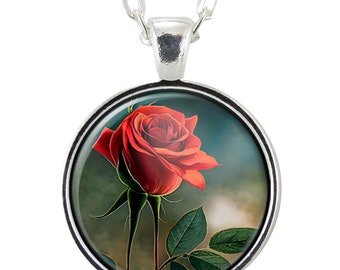 June Birth Flower Rose Necklace, Birthday Gift Ideas, Birthflower Jewelry, Birth Month Pendant