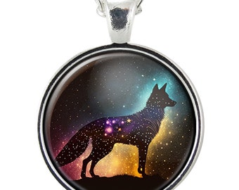 Fox Space Art Pendant Necklace, Naturecore Fantasy Art, Forestcore Handmade Jewelry, Foxcore Gifts For Young Women