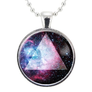 Sacred Geometry Galaxy Triangle Necklace, Pagan Triad Jewelry, Geometric Trinity Pendant 1166S25MMBC image 1