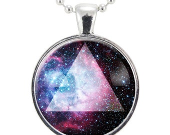 Sacred Geometry Galaxy Triangle Necklace, Pagan Triad Jewelry, Geometric Trinity Pendant (1166S25MMBC)