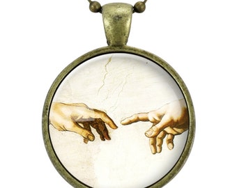 The Creation of Adam Necklace, Michelangelo Art Pendant, Sistine Chapel (1175B25MMBC)