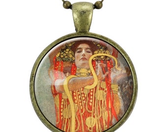 Medicine by Gustav Klimt Necklace, Art Pendant, Bronze (0455B25MMBC)