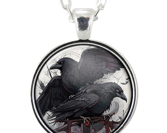 Raven Necklace, Crow Black Bird Gifts, Wildlife Art Jewelry, Norse Mythology Pendant, Gothic Accessories
